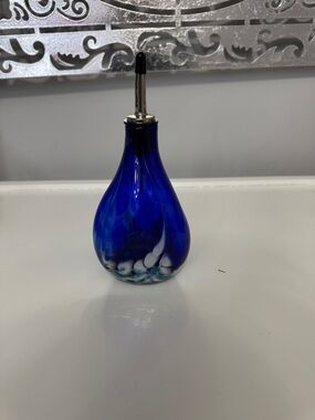 Blue Hand-Blown Glass Oil Pourer - Decorative Home Art